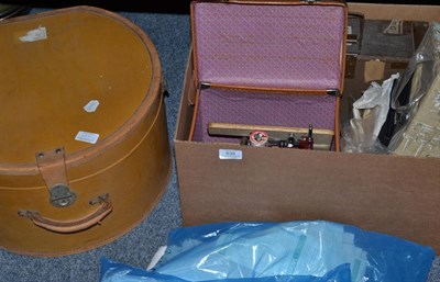 Lot 639 - * A small toilet mirror, a hand sewing machine, a vanity case, table covers, ladies gloves etc