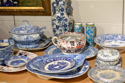 Lot 648 - * A quantity of Victorian blue and white transfer printed meat plates, tureens, an Amherst...