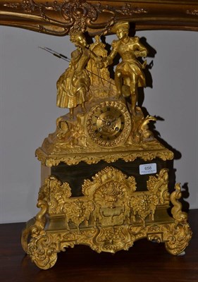 Lot 658 - An ormolu striking mantel clock, circa 1840, surmounted by figures in costume alongside a fountain