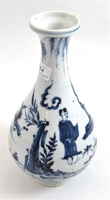 Lot 664 - A Chinese porcelain bottle vase in Yuan style, painted underglaze blue with figures in...