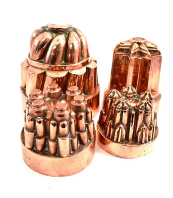 Lot 669 - Four copper jelly moulds, one stamped ";Registered 15 Sept 1854"