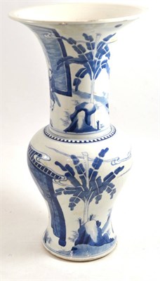 Lot 679 - A 19th century Chinese porcelain Yen Yen vase in Kangxi style, painted underglaze blue with figures