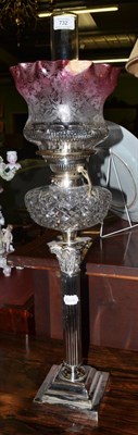 Lot 732 - Silver plated Corinthian column oil lamp