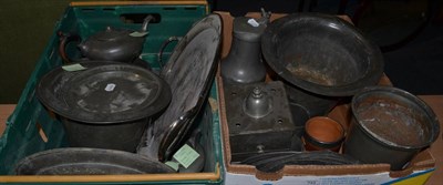 Lot 744 - Two boxes of mainly 17th and 18th century pewter to include a Birch & Villers bowl, Irish...