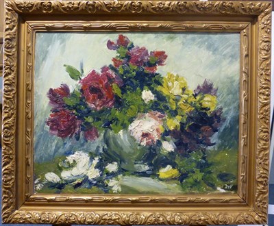 Lot 1001 - Attributed to Marcel Dyf (1899-1985) French, Still life of roses in a vase, signed, oil on...