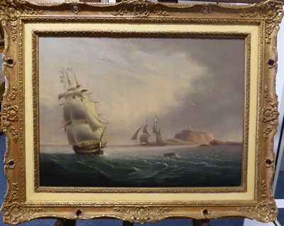 Lot 1004 - Attributed to John Callow AOWCS (1822-1878) Shipping scene, oil on canvas, 36cm by 48cm