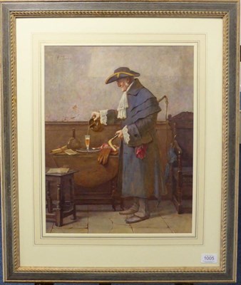 Lot 1005 - Henry Terry (fl.1879-1920) Coachman pouring a glass of sherry, signed, watercolour, 43cm by 33.5cm