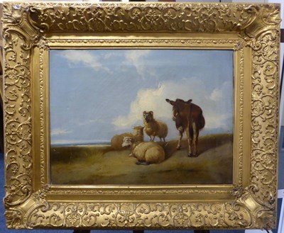 Lot 1007 - J Walker (19th century) Sheep and donkey in a landscape, oil on canvas, 36.5cm by 49.5cm