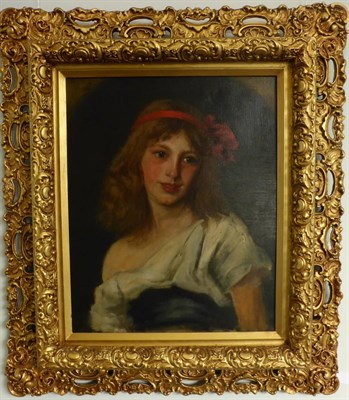 Lot 1014 - Belle Epoque Style (19th/20th century) Portrait of a young girl with a red ribbon tied in her hair