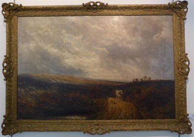 Lot 1019 - Attributed to John Holland (fl.1831-1879), Travellers on moorland, indistinctly signed and...