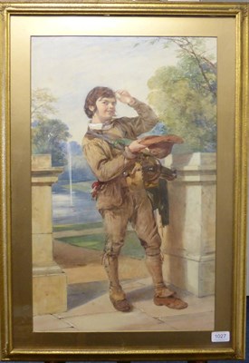 Lot 1027 - Francis William Topham (1808-1877) A young itinerant musician standing before a lake, signed...