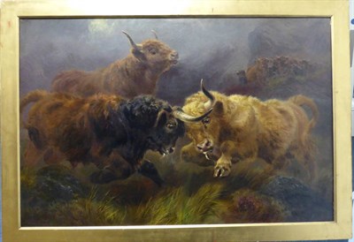 Lot 1032 - William Watson (19th century) Highland cattle rutting, signed and dated 1888, oil on canvas,...