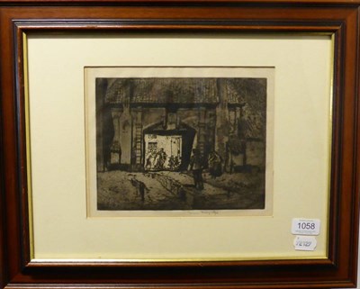 Lot 1058 - Frank Brangwyn RA RWS RBA (1867-1956) Figures before an arched courtyard, signed in pencil a...