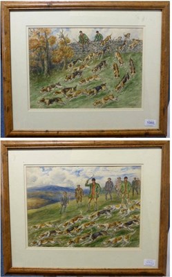 Lot 1080 - George Anderson Short (1856-1945) Beagle Hunting on Moorland; Beagle Hunting, each signed, one...