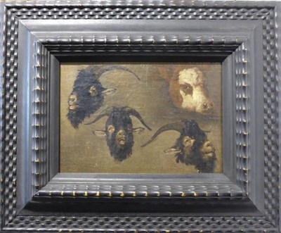 Lot 1088 - Attributed to Karel Dujardin (1622-1678) Head studies of goats and a cow, oil on canvas, laid...