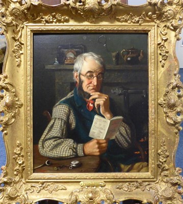 Lot 1093 - John Templeton Lucas (1836-1880) ";Reading The Almanack";, signed, oil on canvas, 39.5cm by 24cm