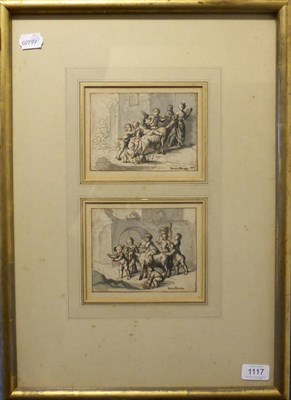 Lot 1117 - Circle of Domenico Piola (1627-1703) Italian Children playing with a goat before buildings,...