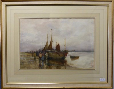 Lot 1130 - Frank Rousse (fl.1897-1917) Beached fishing boats and figures, signed, watercolour, 34cm by 50.5cm