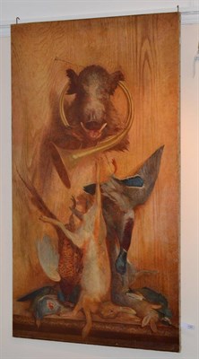 Lot 1141 - French School (19th century) Trompe l'oeil of hanging game and a boars head, oil on canvas,...