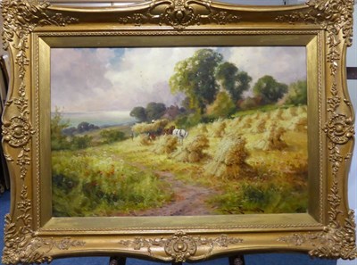 Lot 1159 - Harry Pennell ARCA (1879-1934) Figures stacking a haycart in a summer landscape, signed, oil on...