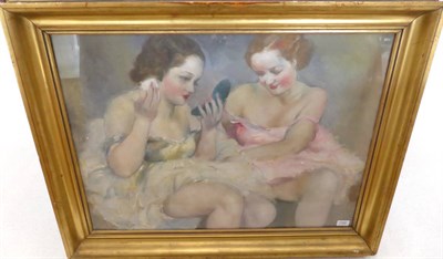 Lot 1162 - Paul Fried (20th century) Two ballerinas preparing themselves for performance, signed, oil on...