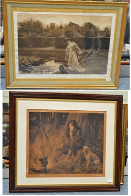 Lot 1182 - After Herbert Dicksee, RE (1862-1942) ";The Wishing Pool";, signed in pencil, a black and white...