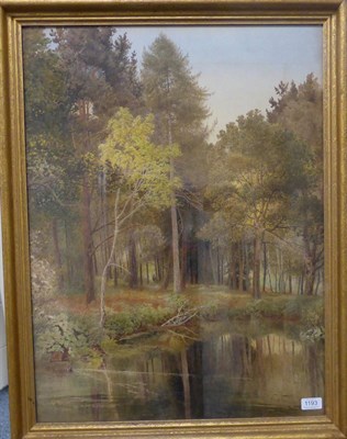 Lot 1193 - William Hull (1820-1880) ";Woodland Mirror";, signed and dated 1875, watercolour, 70.5cm by 50.5cm