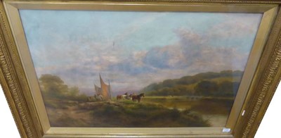 Lot 1194 - Circle of Samuel David Colkett (1800-1863) Figures preparing a horse drawn river vessel, oil on...