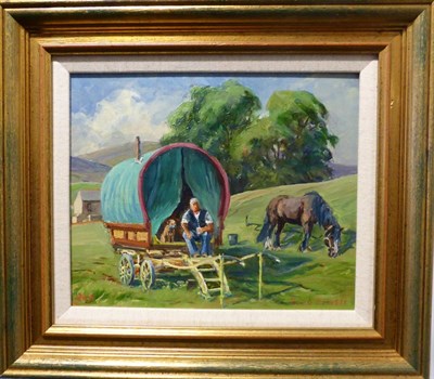 Lot 1197 - Robin Furness (b.1933) ";Three Veterans, Crooks Beck- en route to Appleby Fair";, signed, oil...