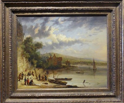 Lot 1199 - C F Wickster (19th century) Figures and boats upon a shore, signed, oil on canvas, 34cm by 42.5cm