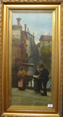 Lot 1200 - Angela Dall' Oca Bianca (1858-1942) A street trader on a bridge with other figures nearly,...