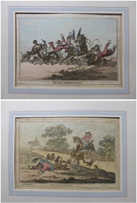 Lot 1206 - After J Gillray ";Hounds Finding";, ";Hounds Throwing Off"; hand coloured engravings, published...