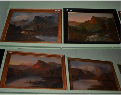 Lot 1208 - F.E Jamieson (1895-1950) Highland scene at sunset, signed, oil on canvas, together with three...