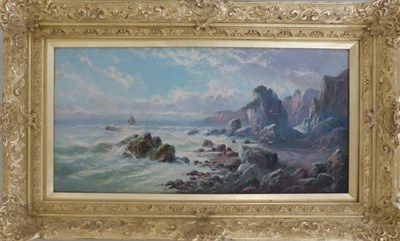 Lot 1210 - Sidney Yates Johnson (19th/20th century) Rocky coastline with shipping, signed, oil on canvas, 29cm