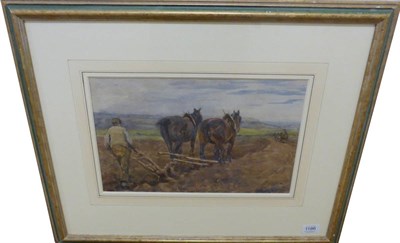 Lot 1212 - James William Booth (1887-1953) Plough team, signed, watercolour, 23.5cm by 38.5cm