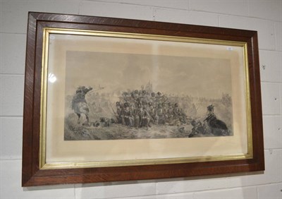 Lot 1227 - Large oak framed black and white engraving, after Elizabeth Thompson, battle scene, dated 1815