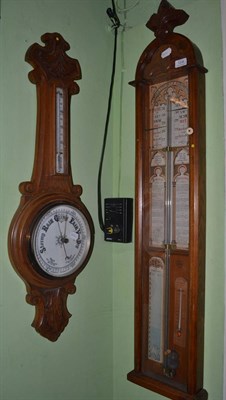 Lot 1238 - * A Victorian Admiral Fitzroys barometer, height 119 cm, and a Victorian oak aneroid barometer,...