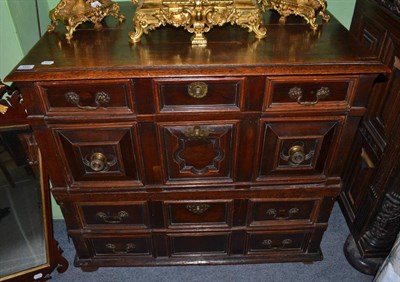 Lot 1252 - A late 17th century English joined oak straight fronted chest of drawers, fitted later handles