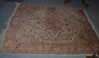 Lot 1266 - Good Tabriz rug, Persian Azerbaijan, the ivory field of angular vines around a salmon pink...