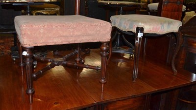 Lot 1285 - A Victorian rosewood dressing stool and a Victorian mahogany dressing stool on fluted tapering legs