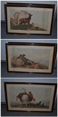 Lot 1310 - Set of four hand-coloured deer stalking prints, published 1854, by Richard Ansdell, within gilt and