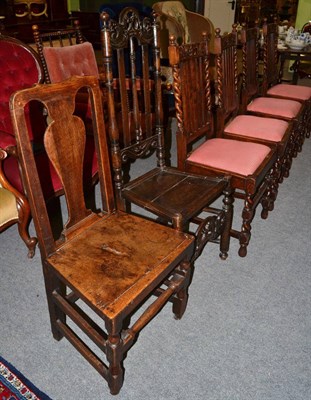 Lot 1316 - Set of four 1920's oak dining chairs, an early 18th century high-back dining chair and an early...