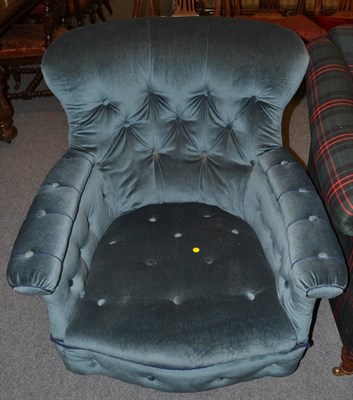 Lot 1347 - * Victorian armchair upholstered in button back velvet, 83cm wide