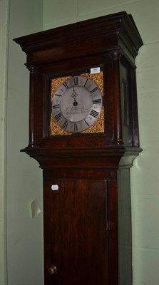 Lot 1398 - An oak thirty hour longcase clock, signed Jno Wainwright, Wellingbro, circa 1750, flat top...