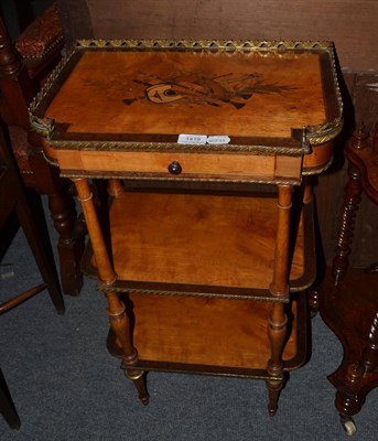 Lot 1419 - Late 19th century French three tier etagere with drawer, in satinwood and marquetry