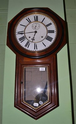 Lot 1424 - A striking drop dial wall clock, Ansonia Clock Co, early 20th century, glazed trunk door,...