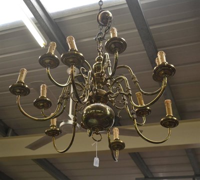 Lot 1443 - A brass Flemish style hanging chandelier