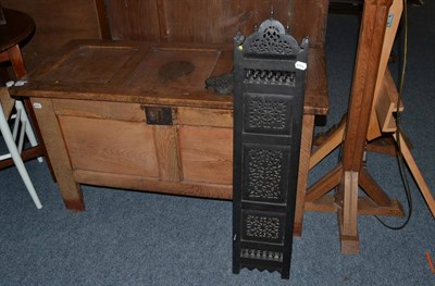 Lot 1461 - * An 18th century joined oak chest with hinged lid, a small ebonised folding screen, two oak...