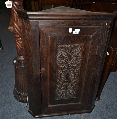 Lot 1464 - * Victorian carved oak hanging corner cabinet and a carved mahogany and turned column support...