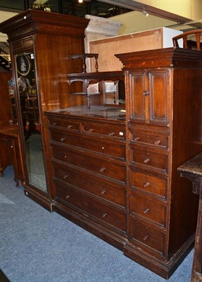 Lot 1502 - * Late 19th century oak combination wardrobe labelled 'From Maple & Co Ltd London and Paris'